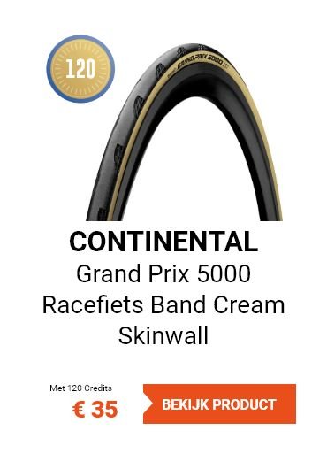 Continental Grand Prix 5000 race bike tire in cream skinwall design.