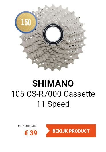 Shimano 105 CS-R7000 11-speed cassette displayed with pricing and credit information.