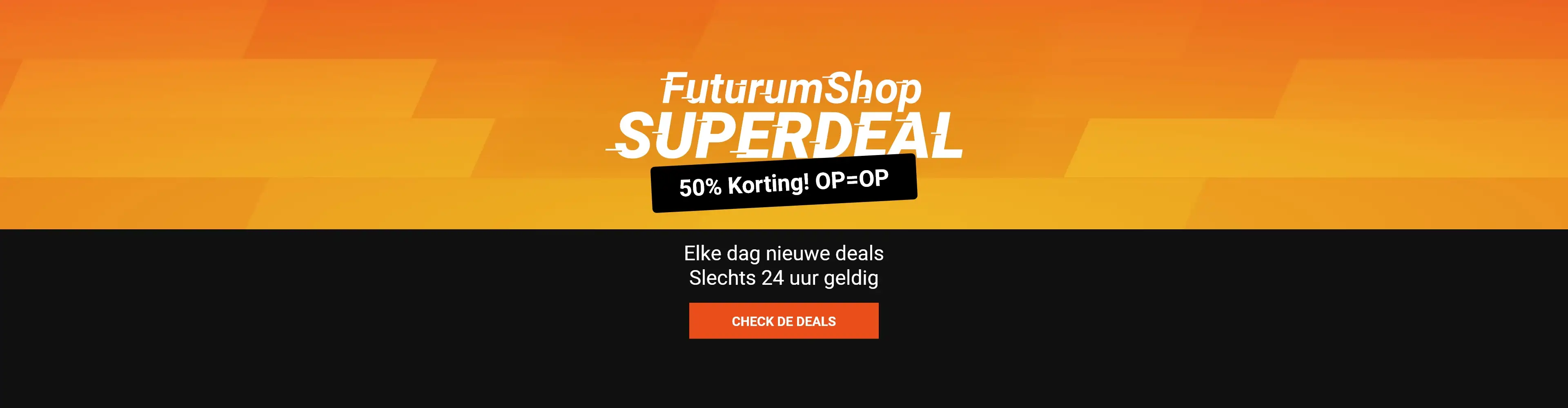 Promotional banner for FuturumShop featuring a 50% discount offer. The banner has an orange gradient background with bold text.