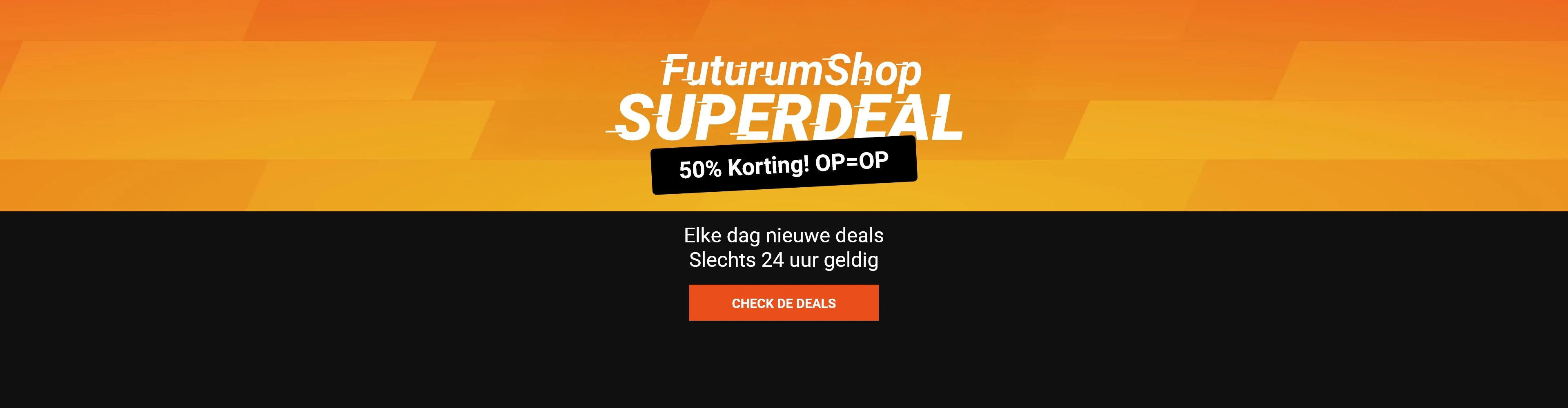 Promotional banner for FuturumShop featuring a 50% discount offer with an orange background.