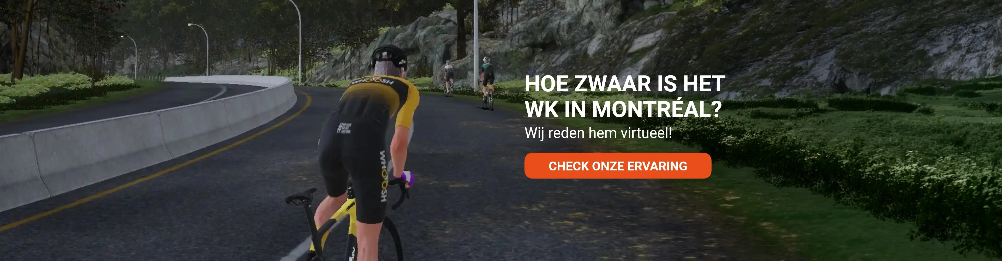 A cyclist in a virtual environment with text about the Montreal World Championship experience.