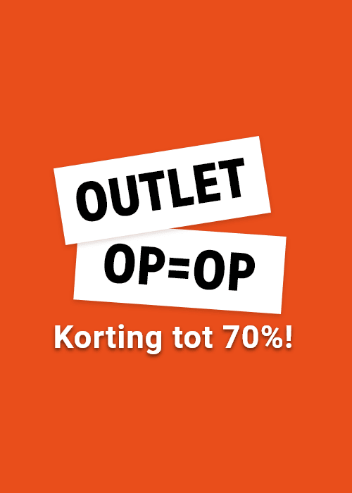 Oranje banner met tekst OUTLET OP=OP en Korting tot 70%