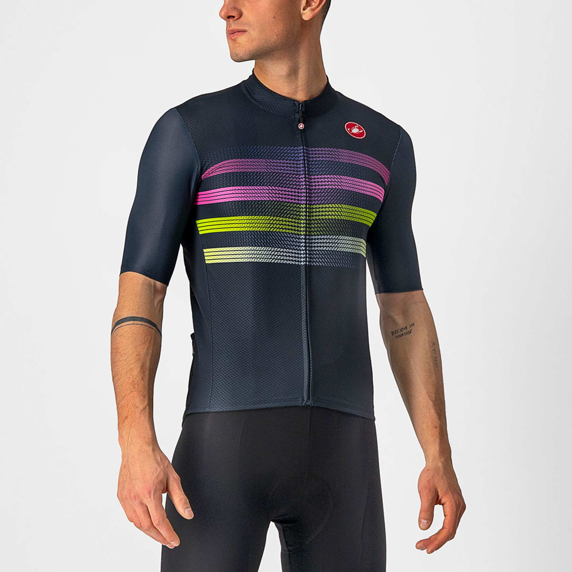 Castelli Endurance Pro Fietsshirt Korte Mouwen Blauw/Roze/Limegroen Heren