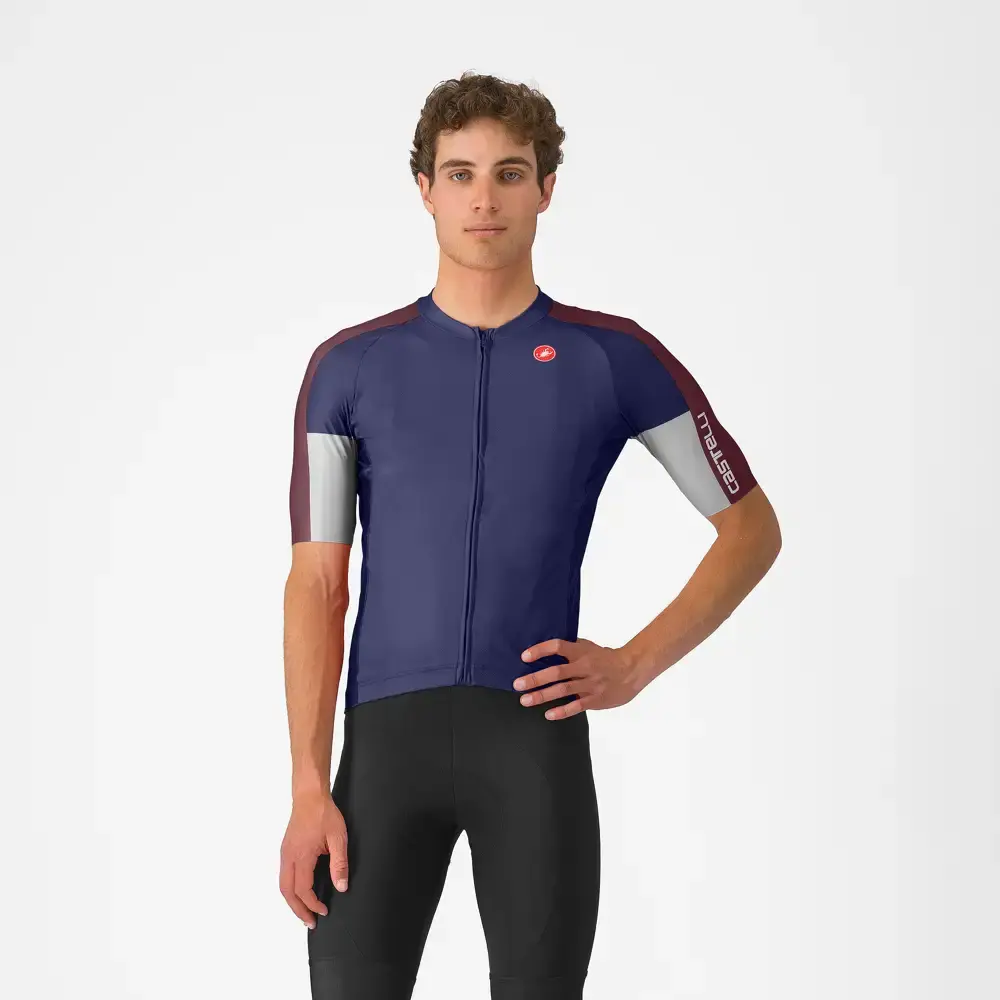 Castelli Entrata 6 Fietsshirt Korte Mouwen Blauw/Donkerrood Heren