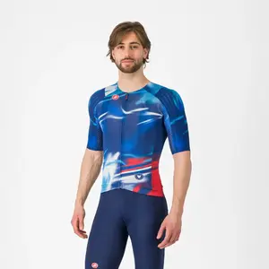 Castelli Aero 8S Wolfpack Rave 8S Fietsshirt Korte Mouwen Blauw/Rood Heren