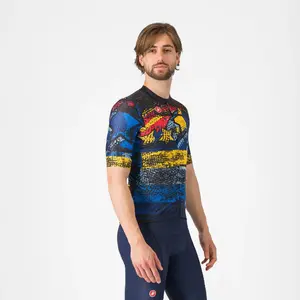 Castelli Competizione 3 Merlier Rocket Fietsshirt Korte Mouwen Blauw/Geel Heren