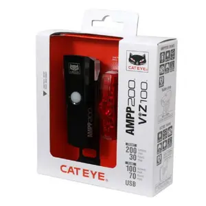 Cateye AMPP200 en VIZ100 Verlichtingsset Zwart