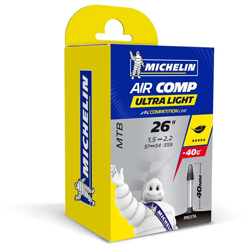 Chambre à Air Vélo Michelin 26" Aircomp Ultra Légère - Valve Presta, Modèle C4 - Pour VTT & Vélo Ville