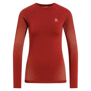 Odlo Performance Warm Eco Crew Thermoshirt Lange Mouwen Donkerrood Dames