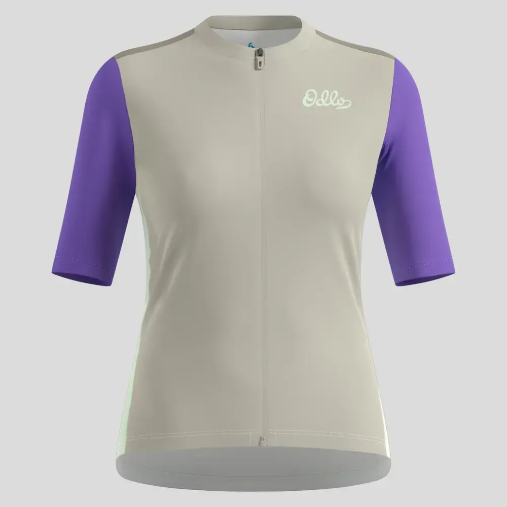 Odlo Essential Heritage Print Fietsshirt Korte Mouwen Grijs/Paars Dames