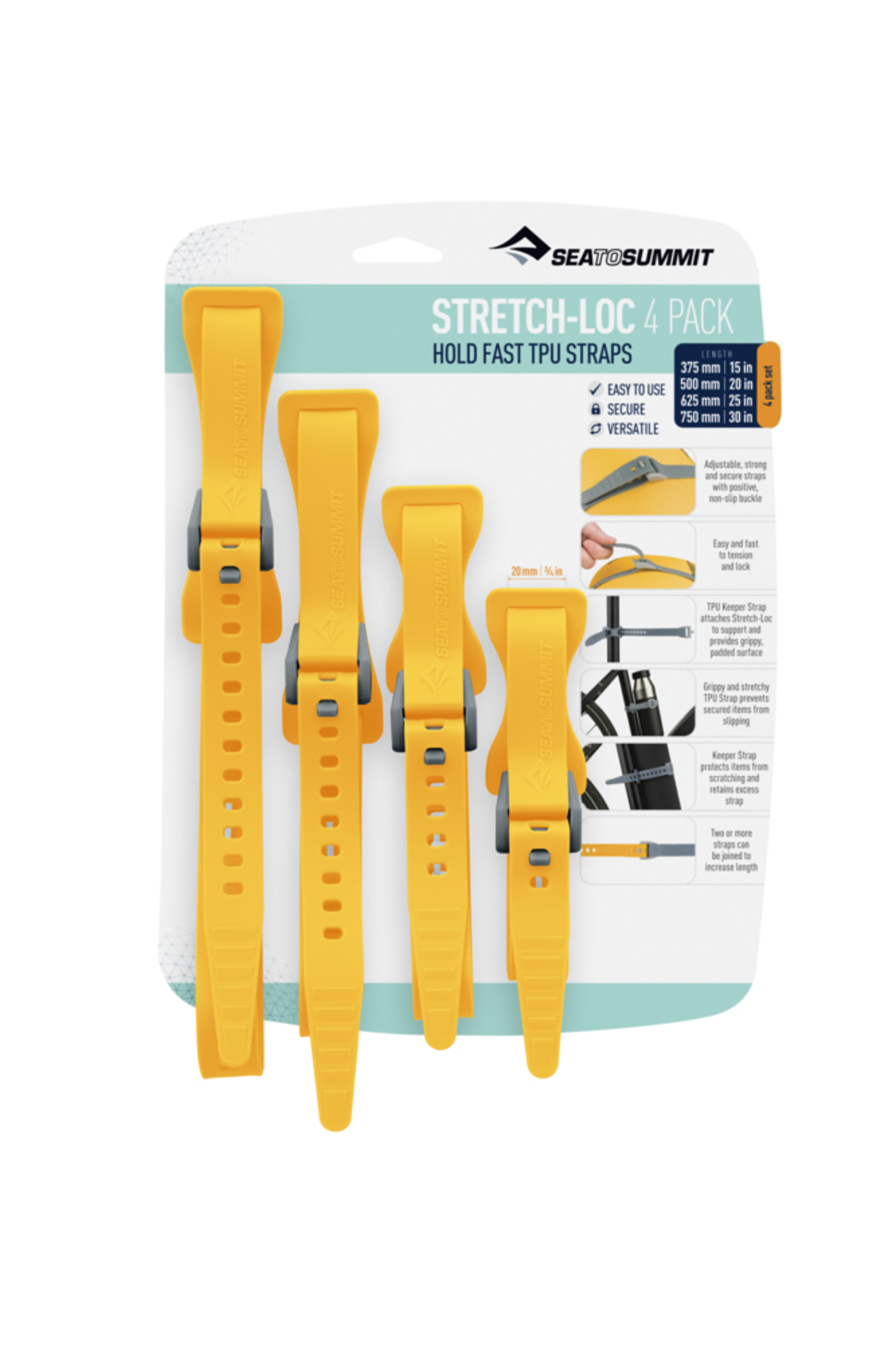 Sea To Summit Stretch-Loc Set - Alle maten 20 mm 4-Pack Geel