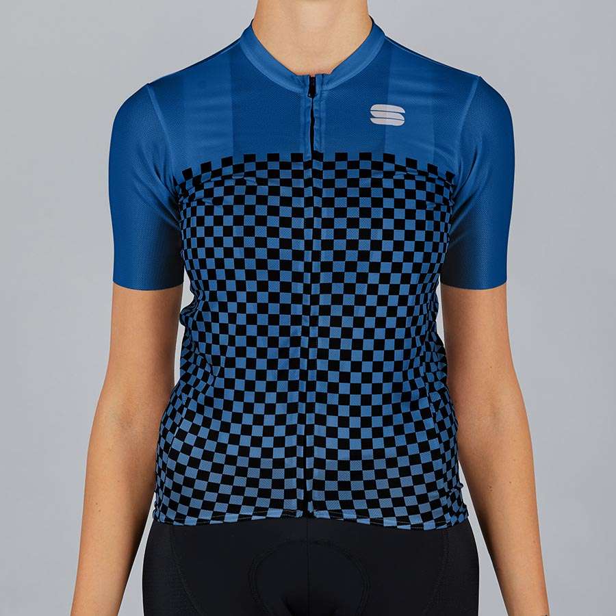 Sportful Checkmate Fietsshirt Korte Mouwen Blauw/Zwart Dames
