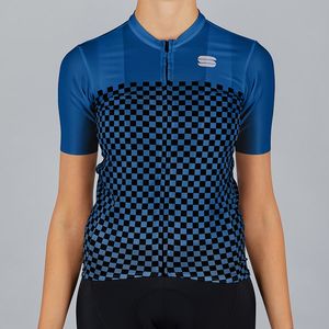 Sportful Checkmate Fietsshirt Korte Mouwen Blauw/Zwart Dames