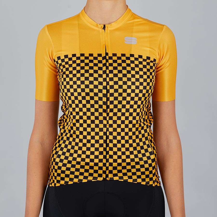 Sportful Checkmate Fietsshirt Korte Mouwen Geel Dames