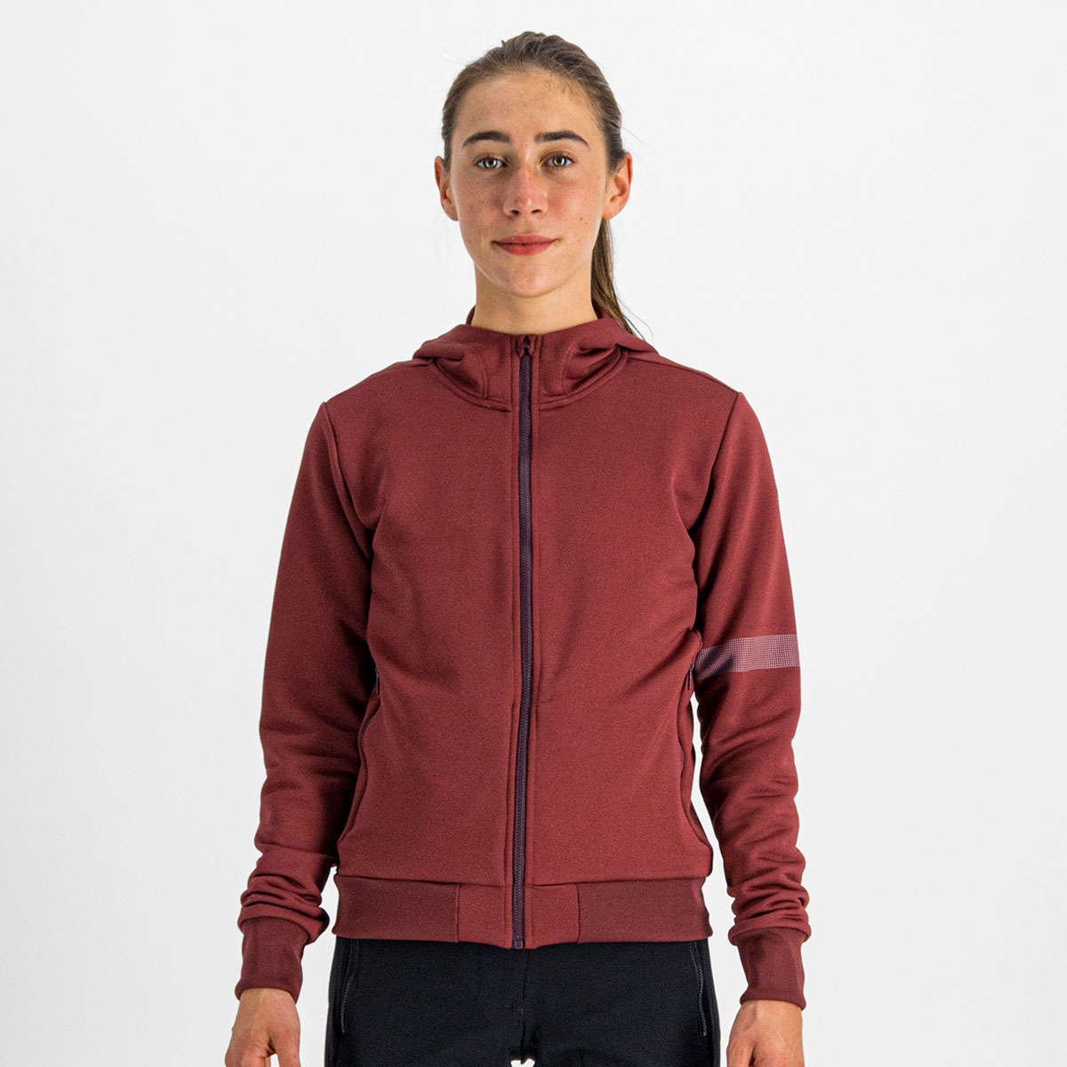 Sportful Giara Hoodie Fietsshirt Lange Mouwen Donkerrood Dames