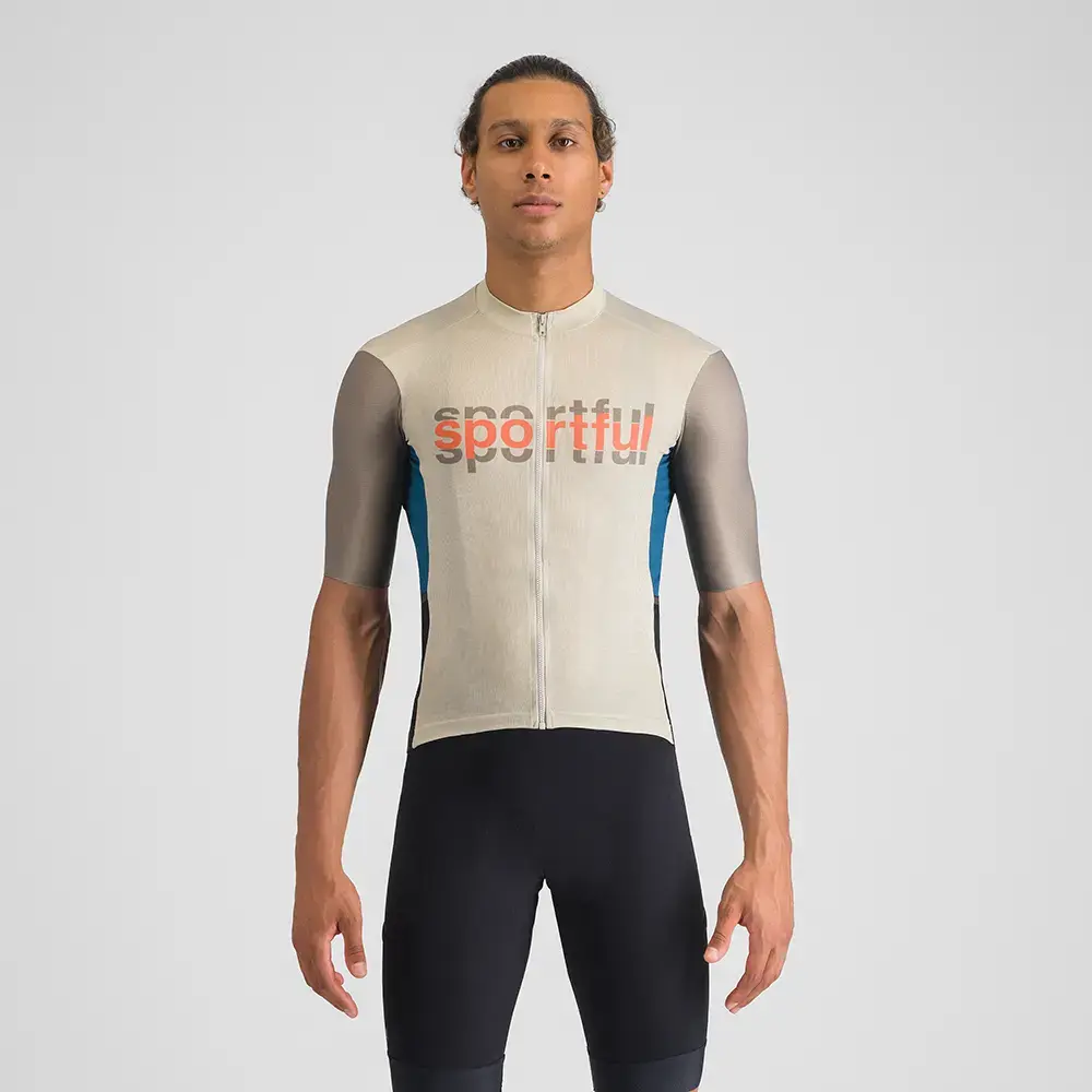 Sportful Supergiara Logo Fietsshirt Korte Mouwen Beige/Olijfgroen Heren