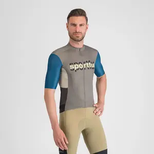 Sportful Supergiara Logo Fietsshirt Korte Mouwen Grijs/Blauw Heren