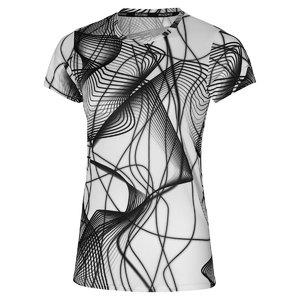 Mizuno Graphic Hardloopshirt Korte Mouwen Wit/Zwart Dames