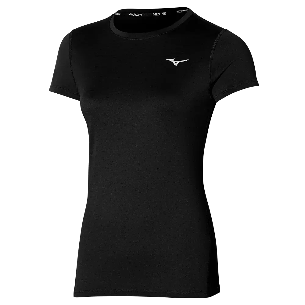 Mizuno Impulse Core Hardloopshirt Korte Mouwen Zwart/Zwart/Zilver Dames