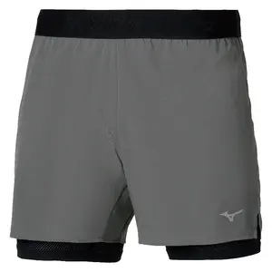 Mizuno Core 5.5 Inch 2IN1 Hardloopbroek Kort Grijs/Zwart Heren