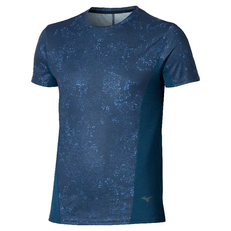 MIZUNO DryAeroFlow Graphic Hardloopshirt Korte Mouwen Blauw Heren