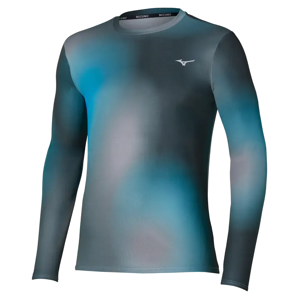 MIZUNO Core Graphic Hardloopshirt Lange Mouwen Grijs/Blauw Heren
