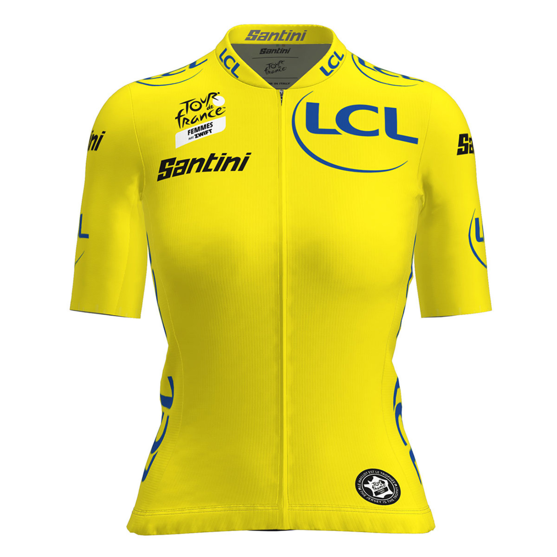 Santini Tour De France Femme Overall Leader Fietsshirt Korte Mouwen Geel Dames