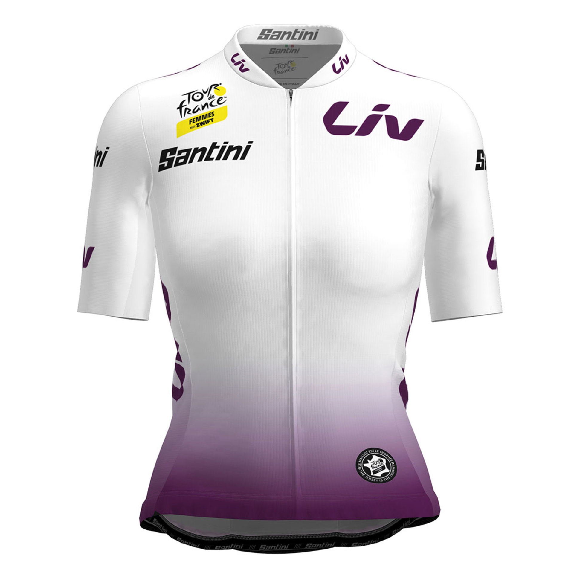 Santini Tour De France Femme Witte trui Fietsshirt Korte Mouwen Wit Dames