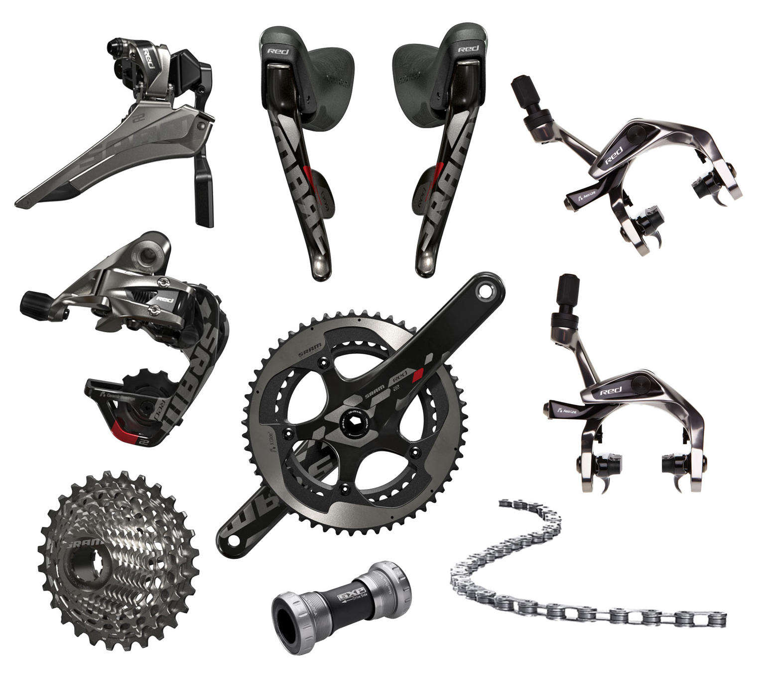 SRAM Red 22 Groepset Velgrem Incl Crank GXP