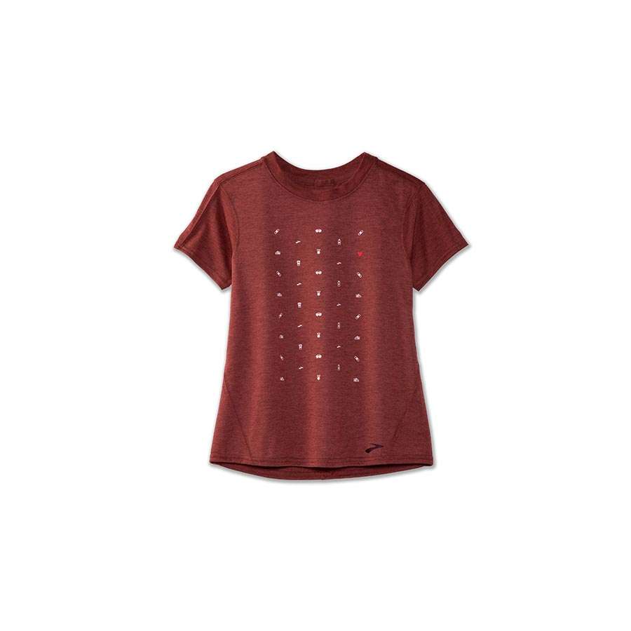 Brooks Distance Graphic Hardloopshirt Korte Mouwen Donkerrood Dames