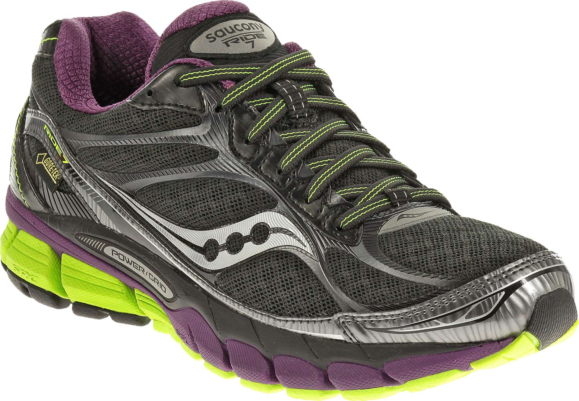 Saucony Ride 7 GTX Hardloopschoenen Zwart/Paars/Geel Dames