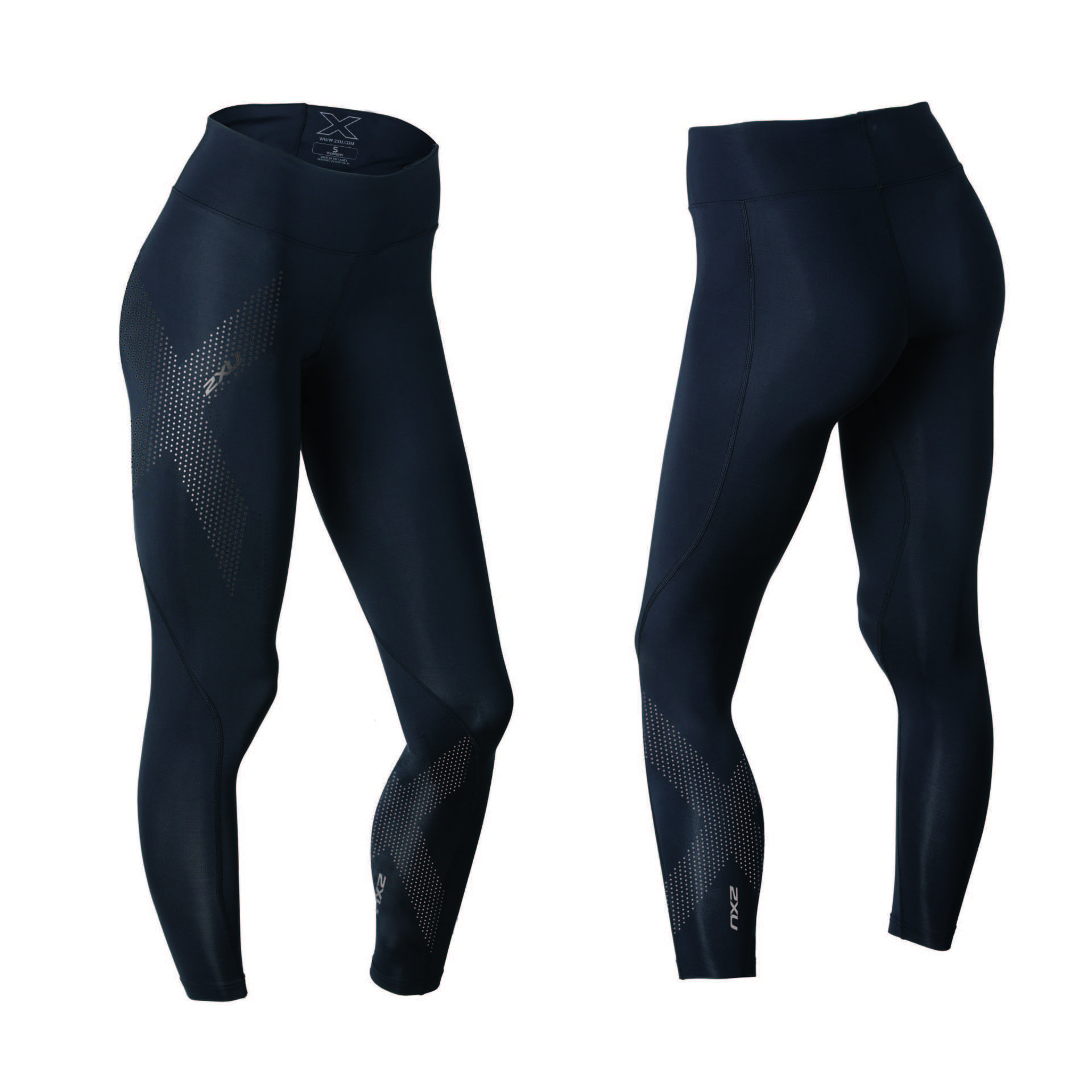 2XU Mid-Rise Compressiebroek Lang Zwart/Zilver Dames