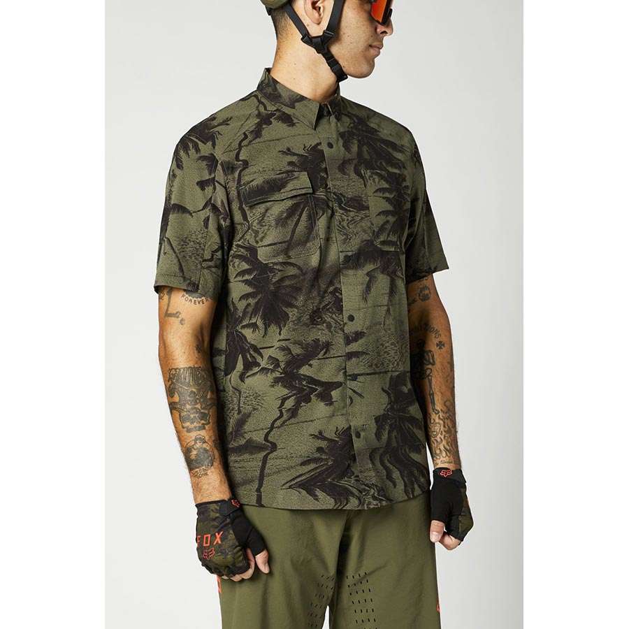 Fox Flexair Woven Permanent Vacation Blouse Korte Mouwen Groen Heren