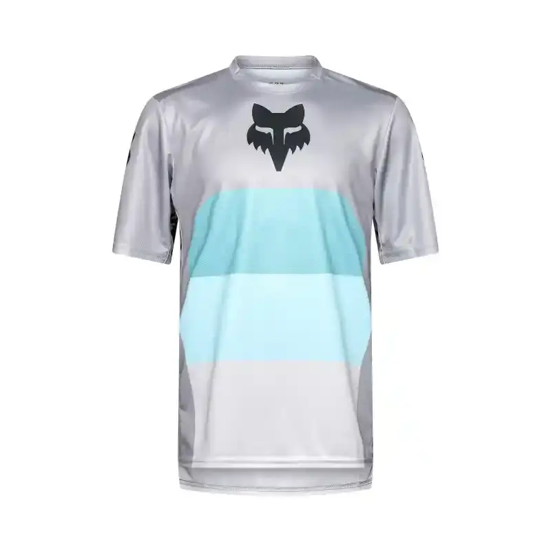 Fox Ranger Grid MTB Fietsshirt Korte Mouwen Grijs/Blauw Heren