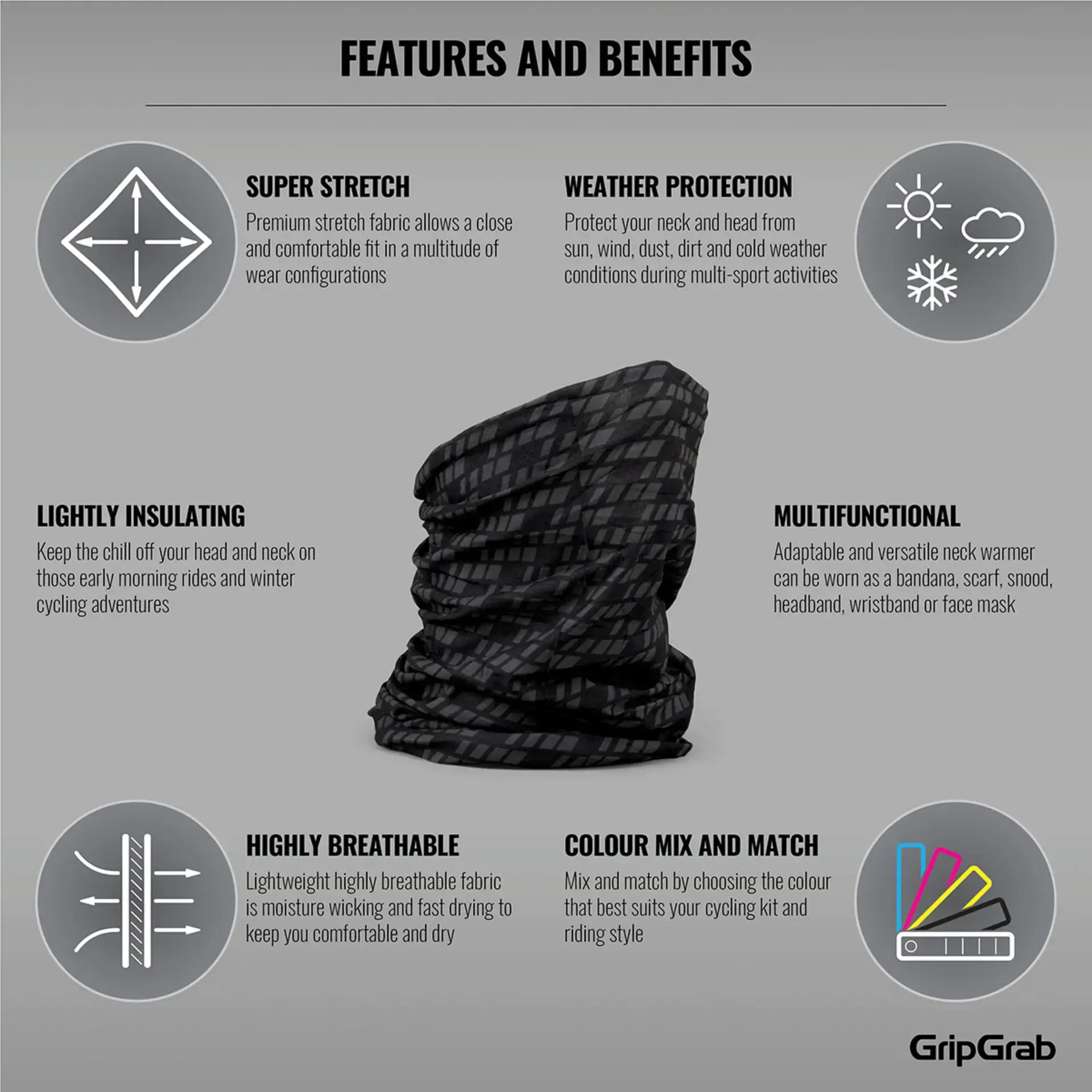 GripGrab Multifunctionele Neck Warmer Zwart - Main Image