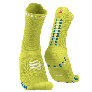 Compressport Pro Racing v4.0 Run High Compressiesokken Limegroen/Blauw