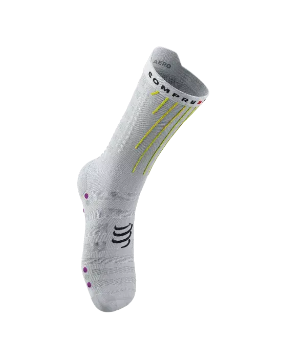 Compressport Aero Compressiesokken Wit/Geel/Neon Roze