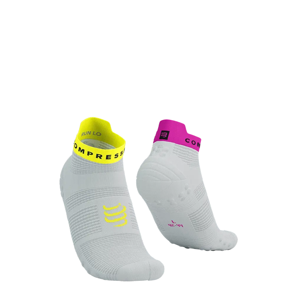 Compressport Pro Racing v4.0 Run Low Compressiesokken Wit/Geel/Neon Roze
