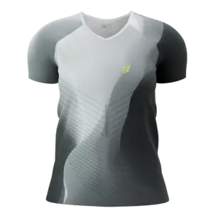 Compressport Performance Hardloopshirt Korte Mouwen Zwart/Wit/Geel Dames