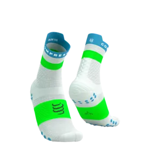 Compressport Pro Racing v4.0 Run High Compressiesokken Wit/Blauw/Groen