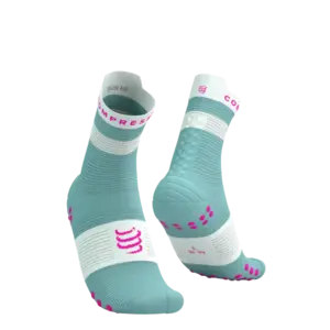 Compressport Pro Racing v4.0 Run High Compressiesokken Groen/Roze