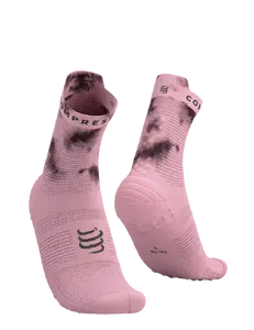 Compressport Pro Racing V4.0 Run High Compressiesokken Roze Tie Dye