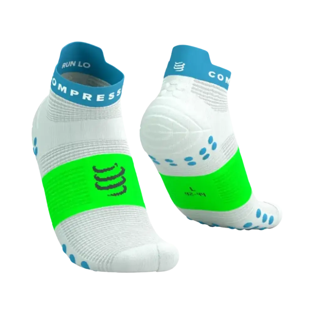COMPRESSPORT Pro Racing v4.0 Run Low Compressiesokken Wit/Blauw/Groen