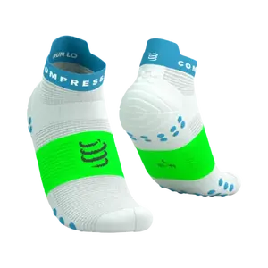Compressport Pro Racing v4.0 Run Low Compressiesokken Wit/Blauw/Groen