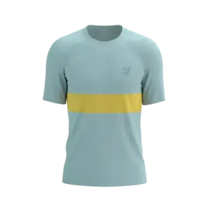 Compressport Performance Hardloopshirt Korte Mouwen Lichtblauw/Geel Heren