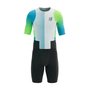 Compressport Stream Trisuit Korte Mouwen Wit/Blauw/Groen Heren