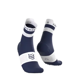 Compressport Pro Racing v4.0 Run High Compressiesokken Donkerblauw/Wit