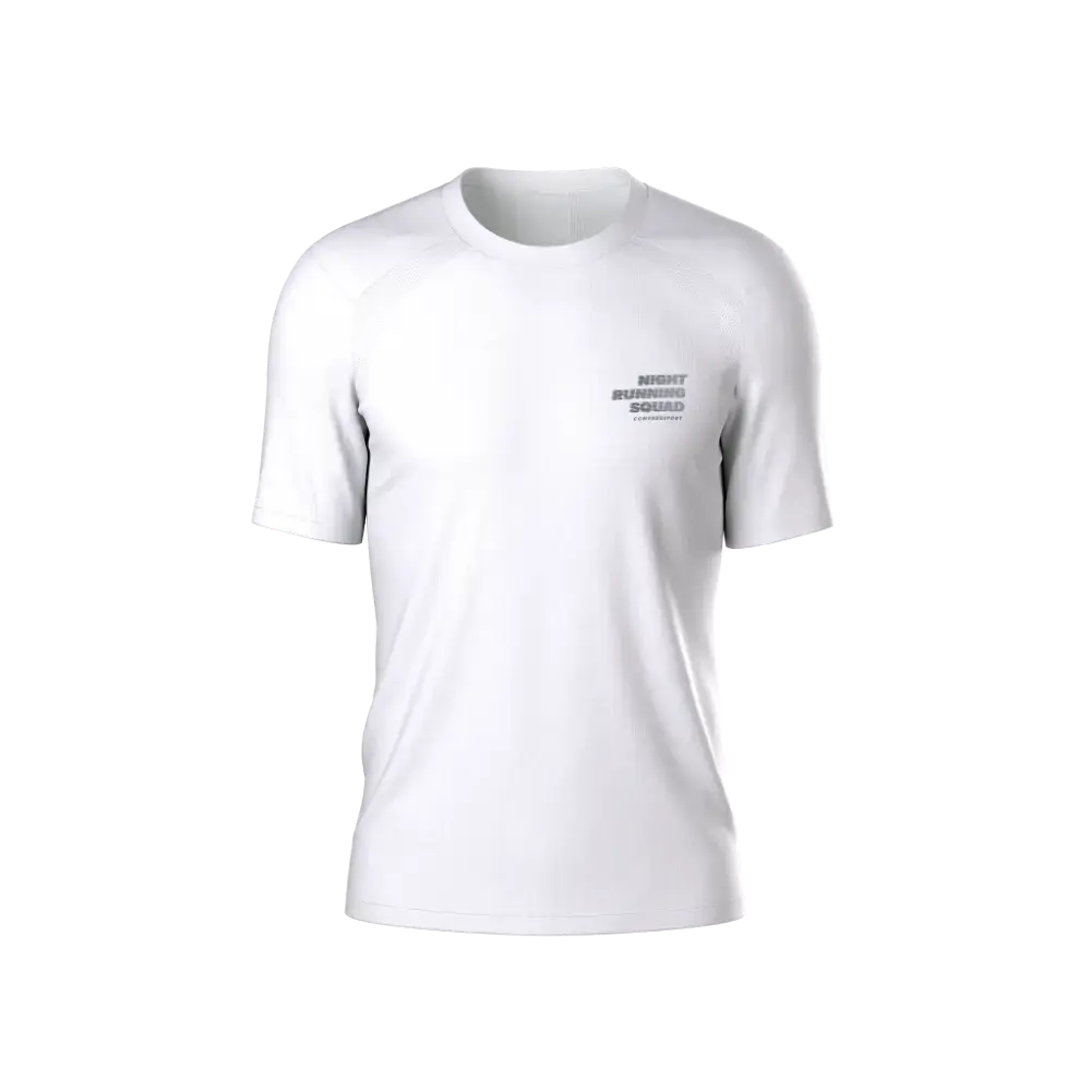 COMPRESSPORT Performance Night Running Squad Hardloopshirt Korte Mouwen Wit Heren