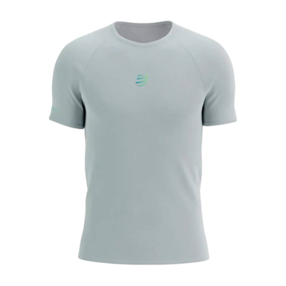 COMPRESSPORT Trail Racing Hardloopshirt Korte Mouwen Lichtgrijs/Blauw Heren