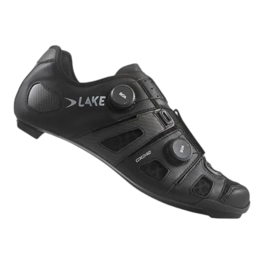 LAKE CX242 Wide Wielrenschoenen Zwart/Zilver Heren